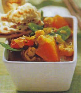 Garbanzos y verduras con focaccia
