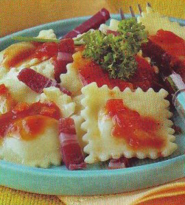 Ravioli napolitana con jamón