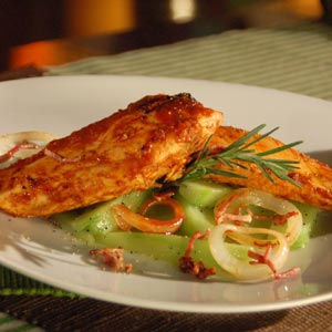 Pollo con salsa de melocotón