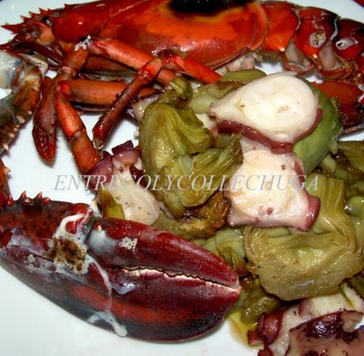 Alcachofas con bogavante y pulpo