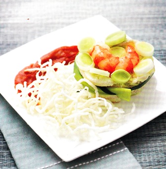 Flan de lenguado con fideos chinos