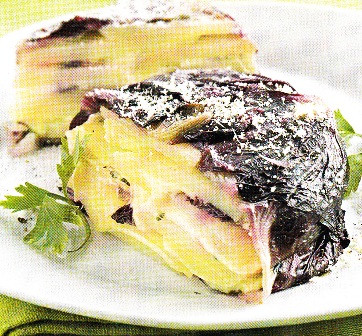 Timbales de achicoria y patatas