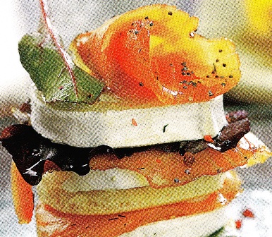Milhojas de salmón y queso de cabra