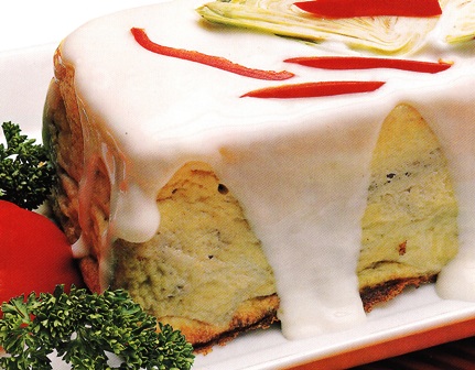 Pudding de alcachofas con salsa blanca