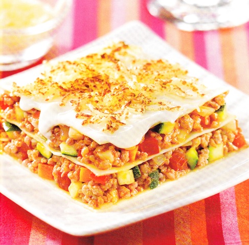 Lasaña de carne con pisto