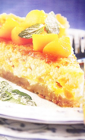 Torta de ricota con duraznos
