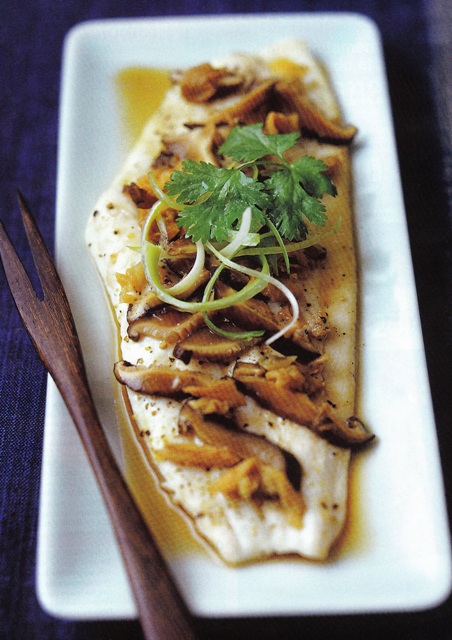 Lenguado al vapor con shiitake