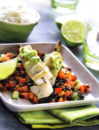 Pescado con hortalizas y lentejas