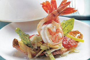 Tosta de verduras y gambas